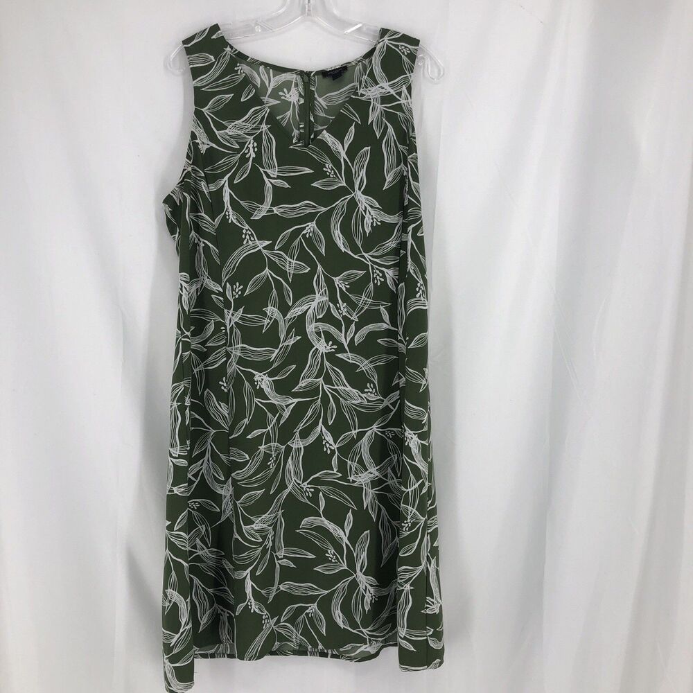 Ann Taylor Factory green floral sleeveless dress, 14 V Neck